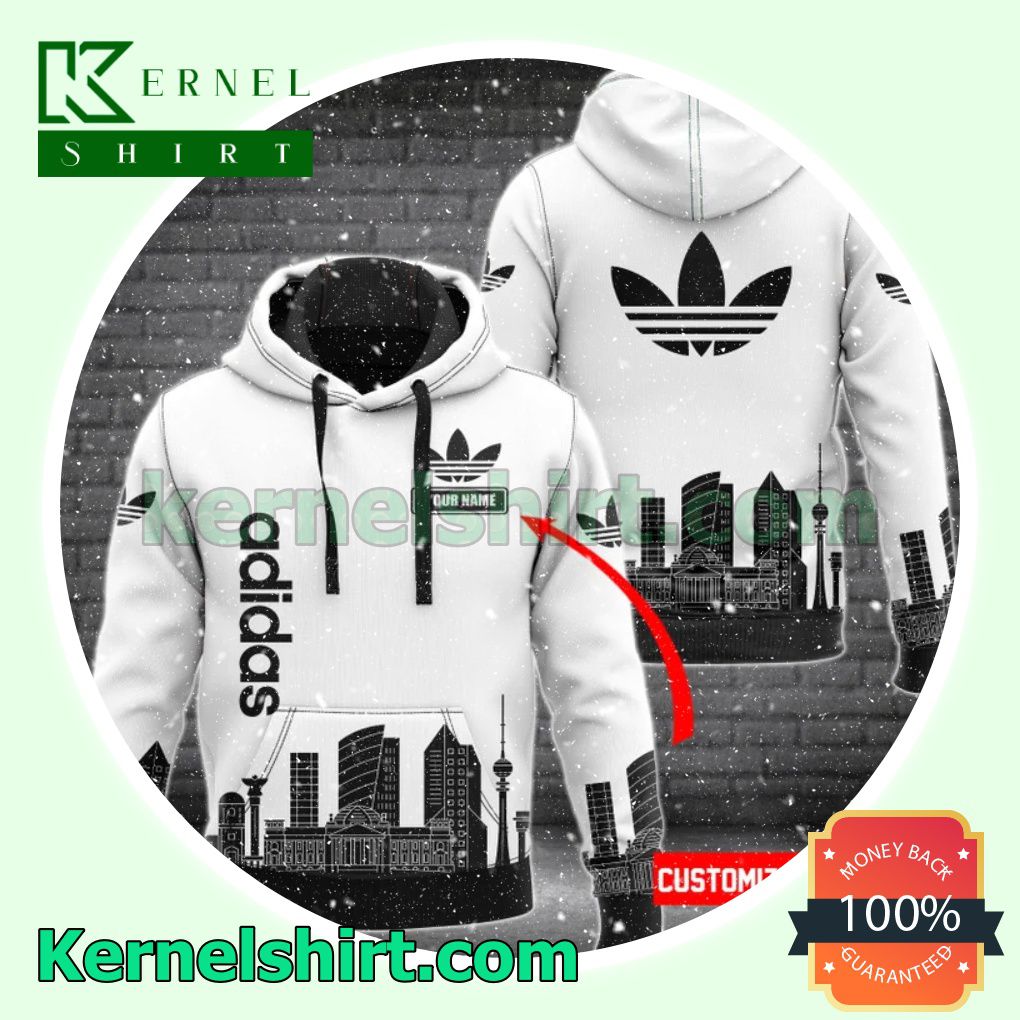 Personalized Adidas City Skyline Silhouette White Pullover Hoodie, Sweatpant