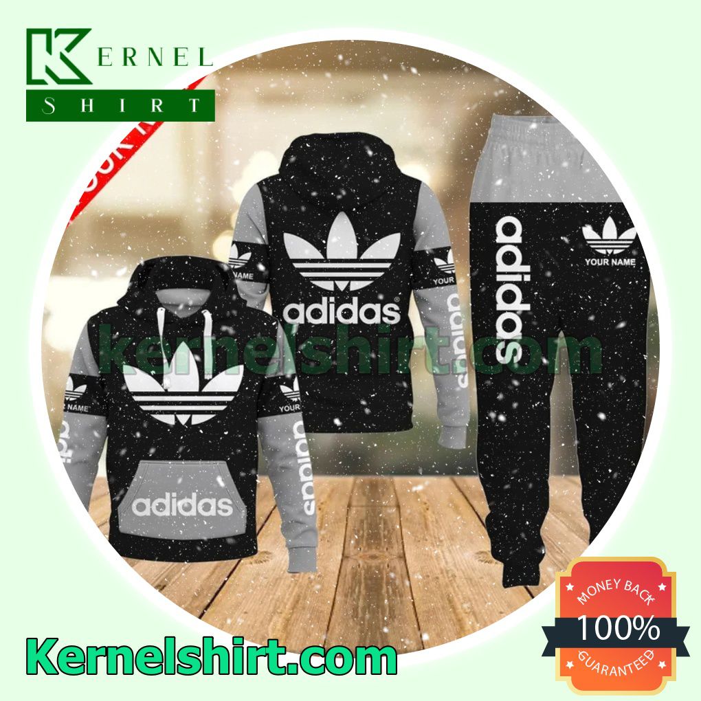 Personalized Adidas Luxury Brand Black And Grey Pullover Hoodie, Sweatpant