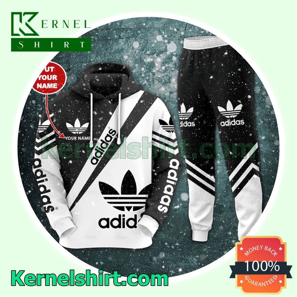Personalized Adidas Luxury Brand Black And White Pullover Hoodie, Sweatpant