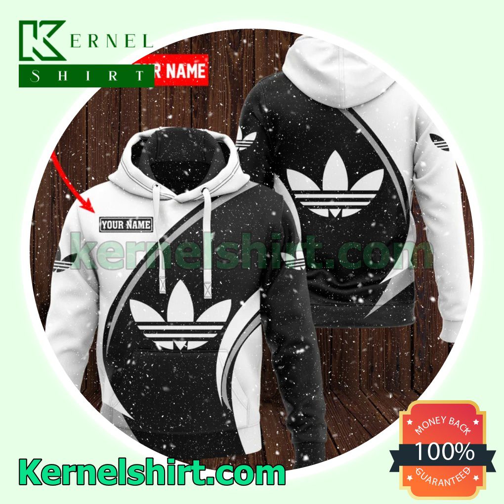 Personalized Adidas Luxury Brand Curves Black White Pullover Hoodie, Sweatpant