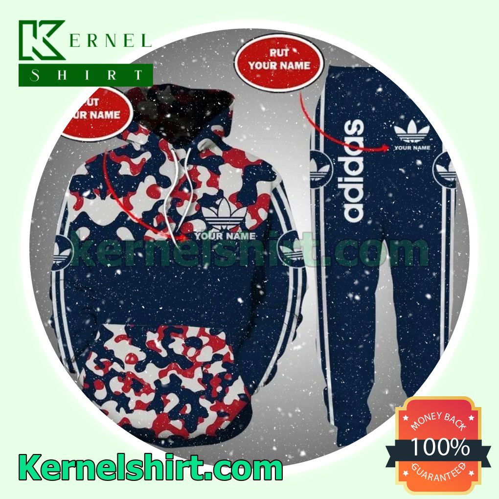 Personalized Adidas Red Navy Camouflage Navy Pullover Hoodie, Sweatpant