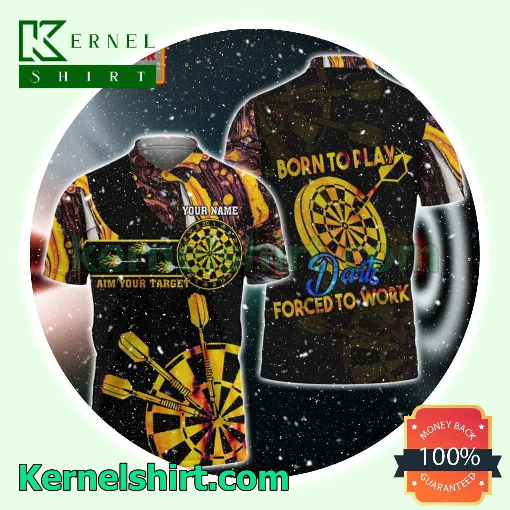 Personalized Born To Play Darts Forced To Work Aim Your Target Tennis Golf Polo
