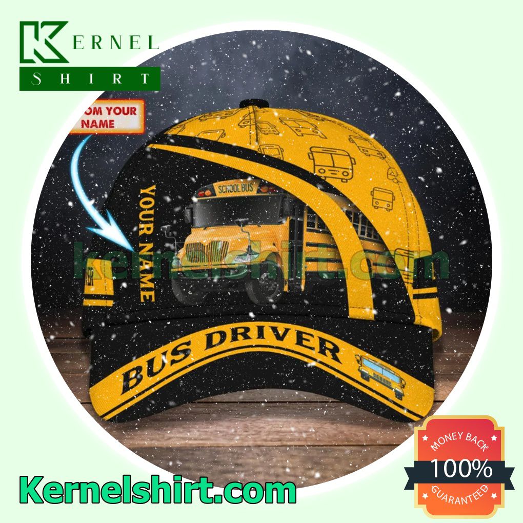 Personalized Bus Driver School Bus Black And Yellow Trucker Caps