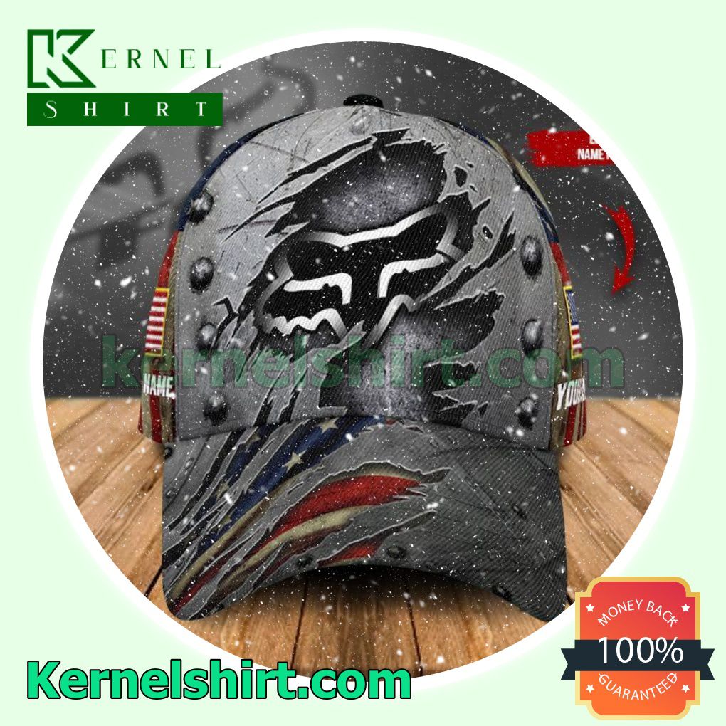Personalized Fox Racing American Flag Torn Ripped Trucker Caps