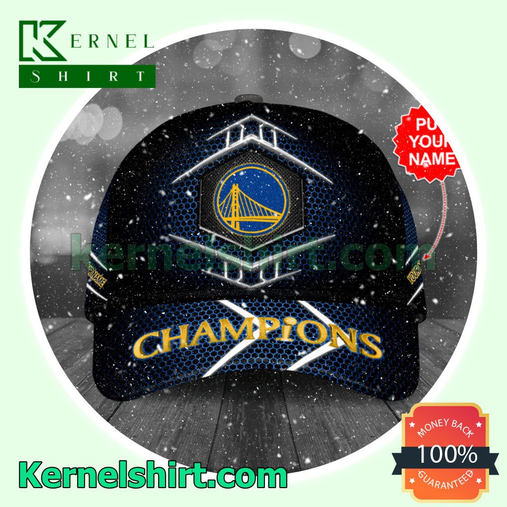 Personalized Golden State Warriors Champions Blue Hive Pattern Trucker Caps
