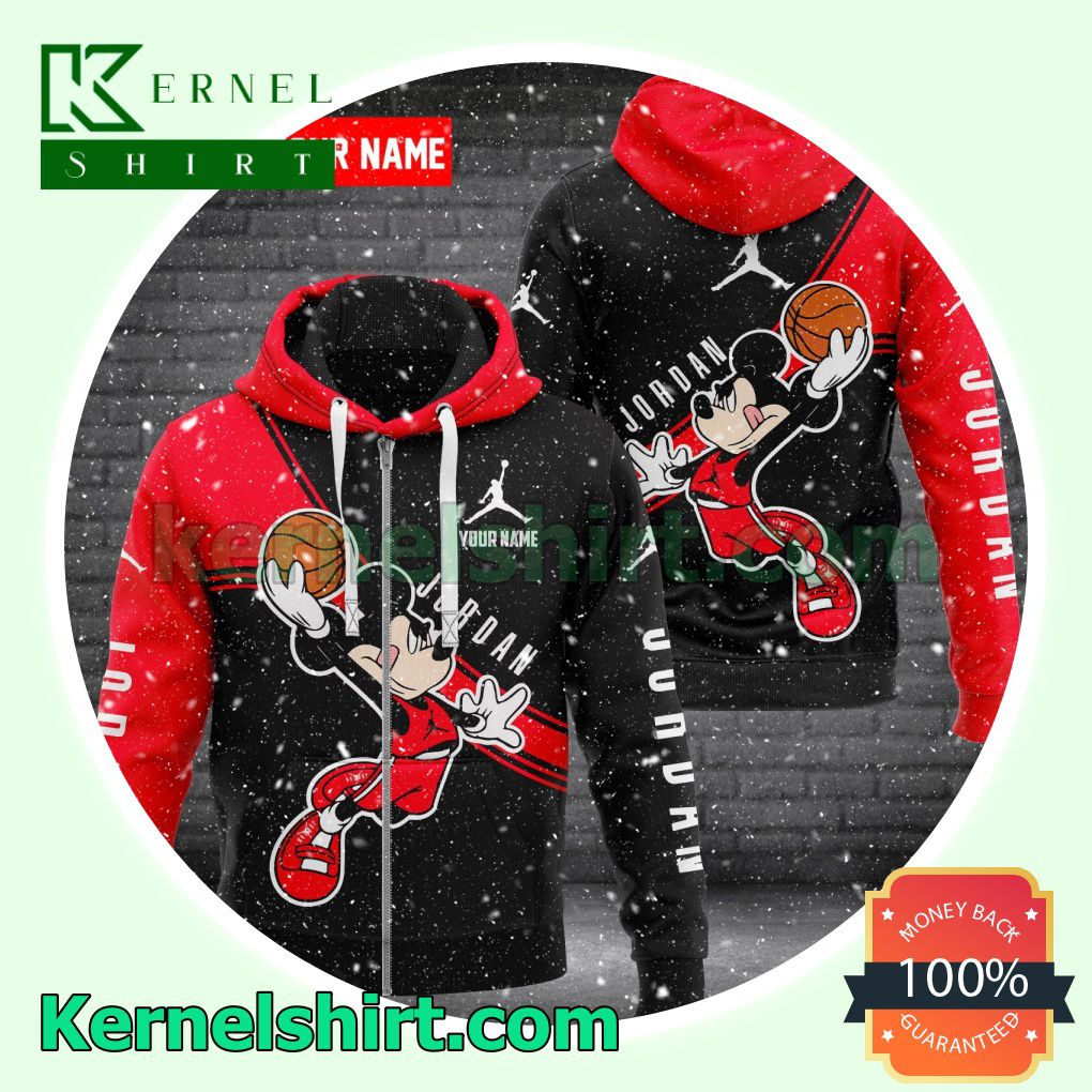 Personalized Jordan Mickey Mouse With Ball Black And Red Heavyweight Pullover Hoodie Sweatshirt