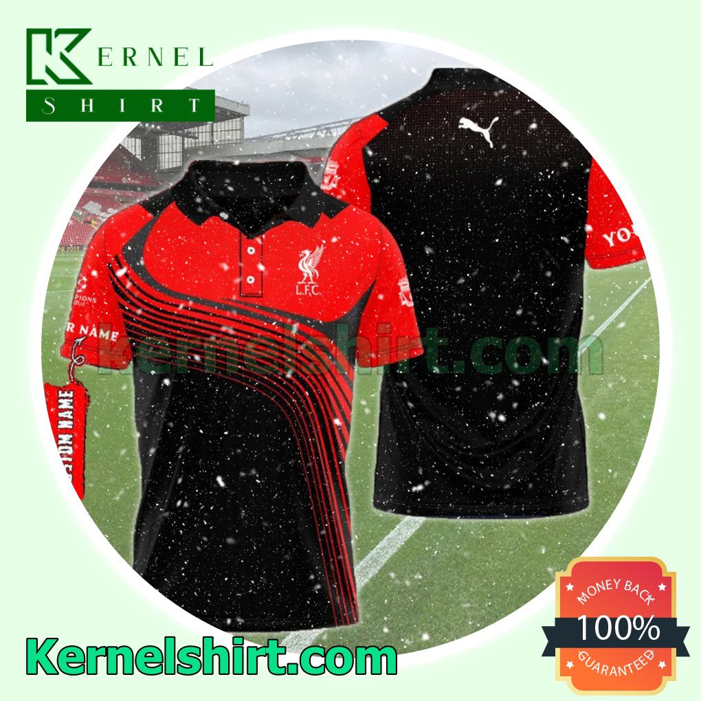 Personalized Liverpool F.c. And Puma Logo Red Black Tennis Golf Polo