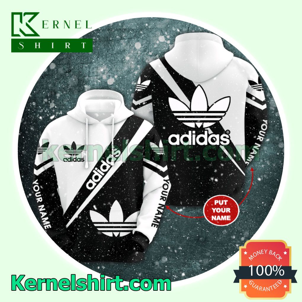 Personalized Name Adidas Black And White Pullover Hoodie, Sweatpant a