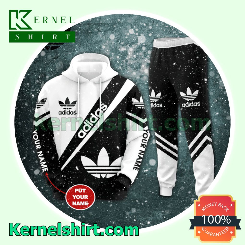 Personalized Name Adidas Black And White Pullover Hoodie, Sweatpant