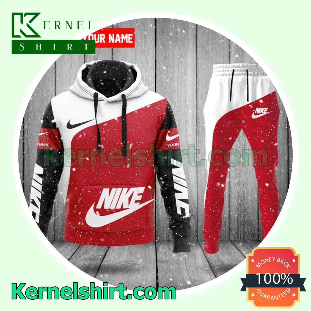 Personalized Nike Logo Red White And Black Pullover Hoodie, Sweatpant
