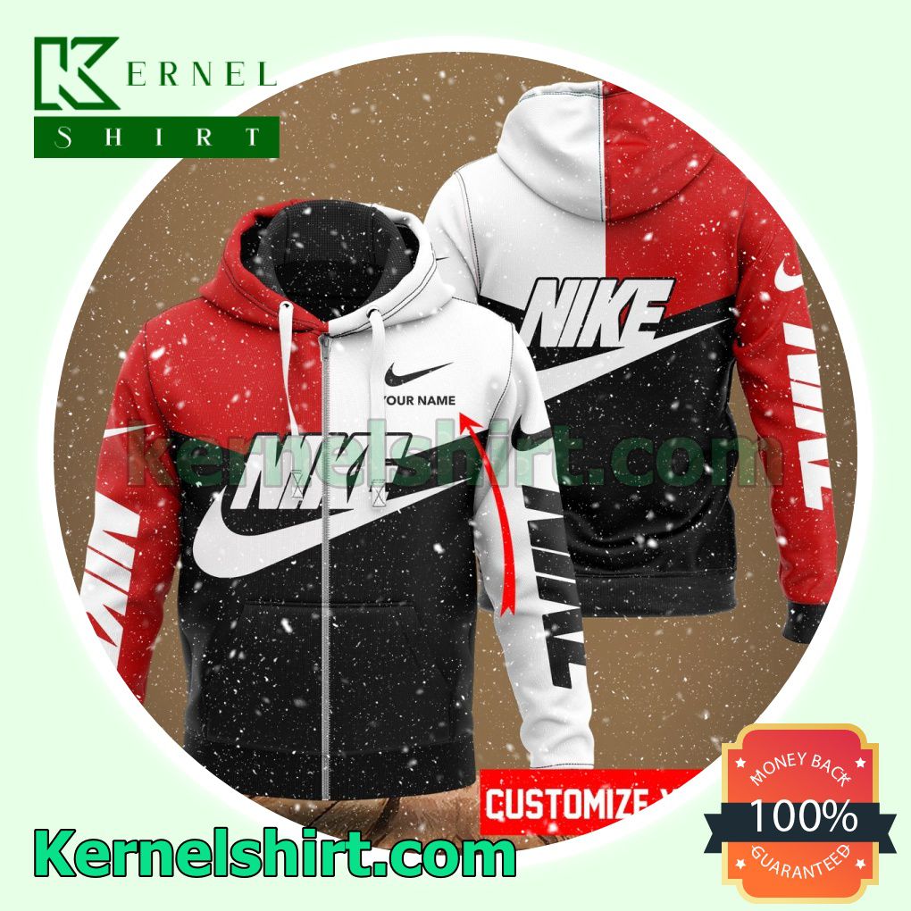 Personalized Nike Mix Color Red White And Black Heavyweight Pullover Hoodie Sweatshirt