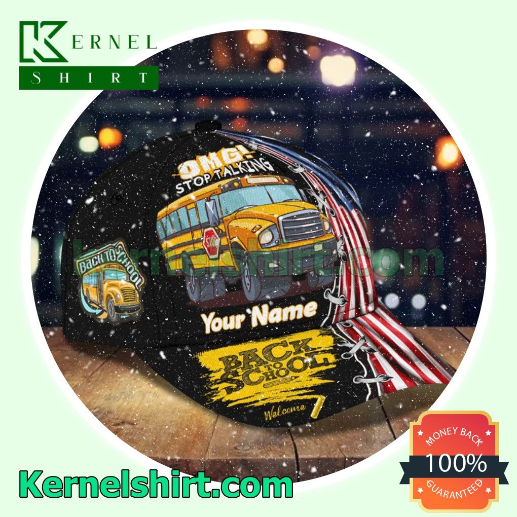 Personalized School Bus Back To School Welcome American Flag Trucker Caps a