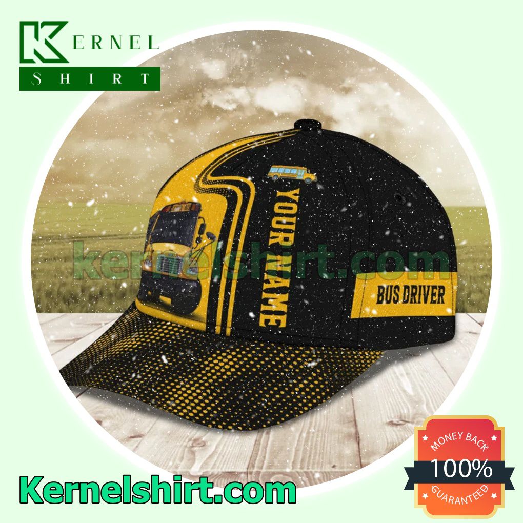 Personalized School Bus Black And Yellow Trucker Caps c