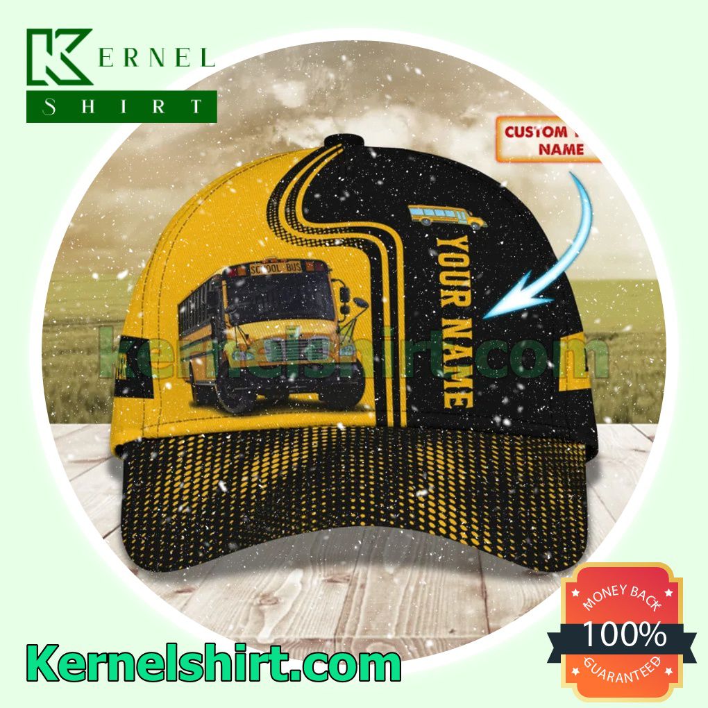 Personalized School Bus Black And Yellow Trucker Caps