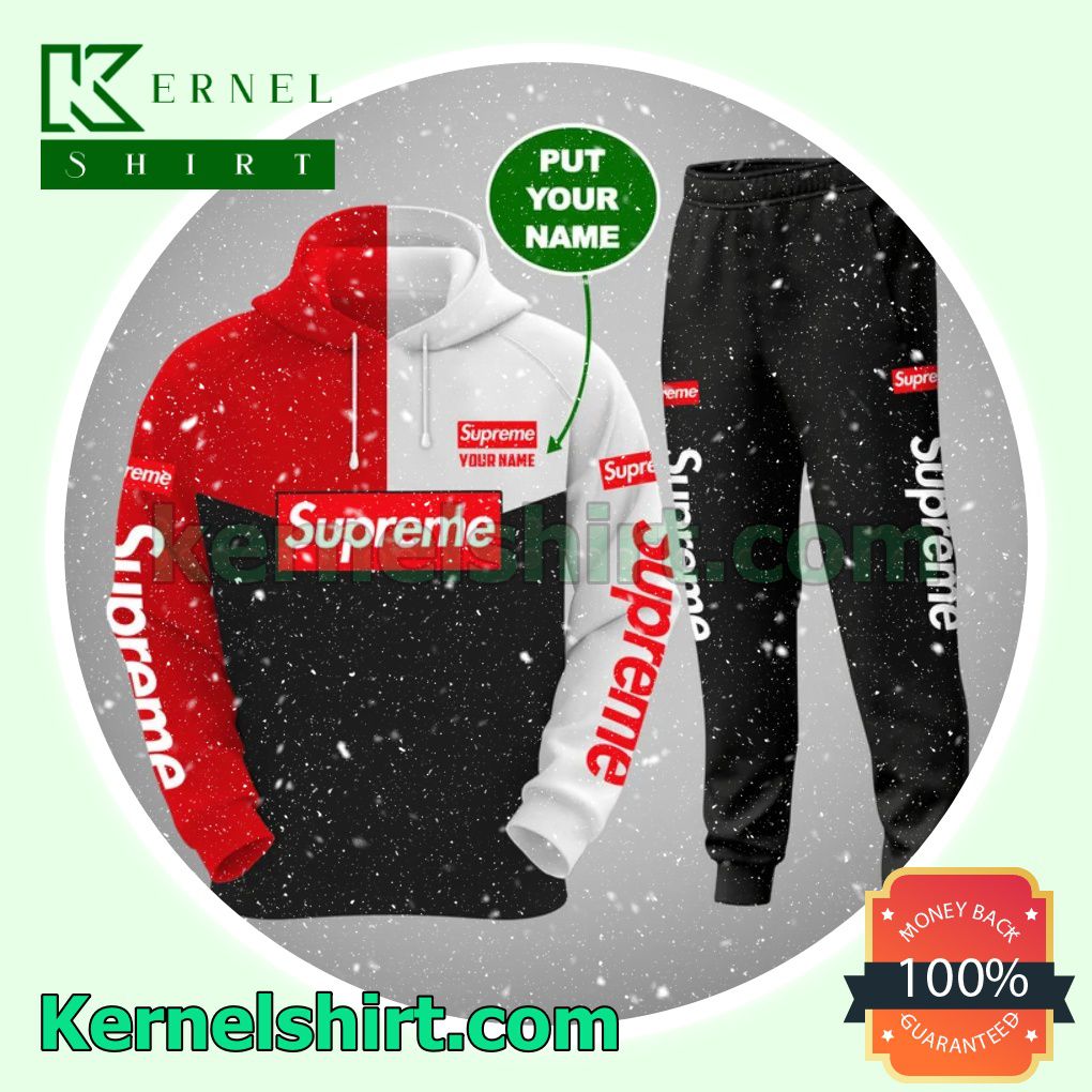 Personalized Supreme Mix Color Red White And Black Pullover Hoodie, Sweatpant