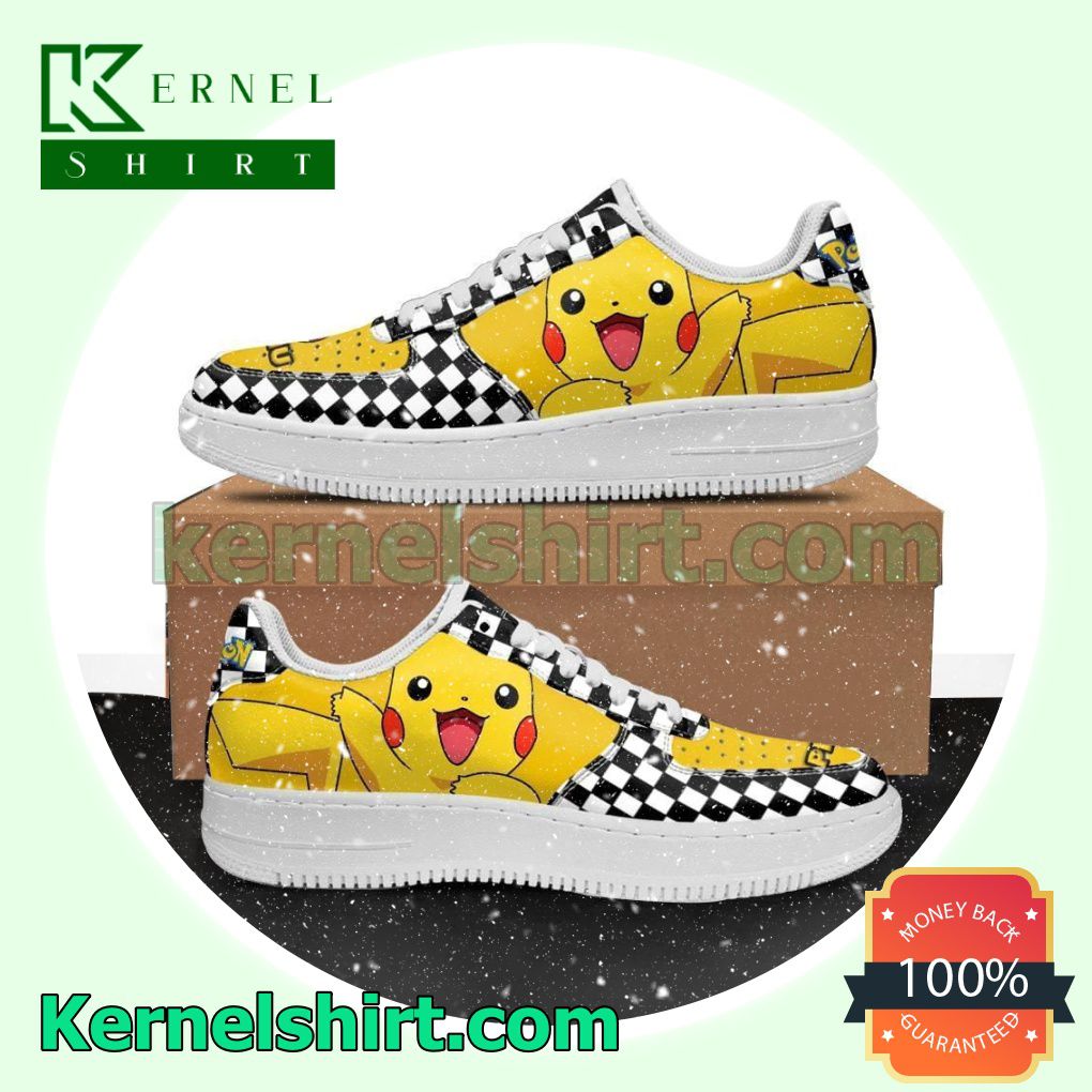 Pikachu Checkerboard Pokemon Mens Womens Air Force 1 Shoes