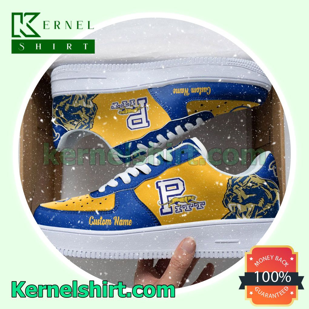 Pittsburgh Panthers Mascot Logo NCAA Custom Nike Air Force 1 Low Top Shoes