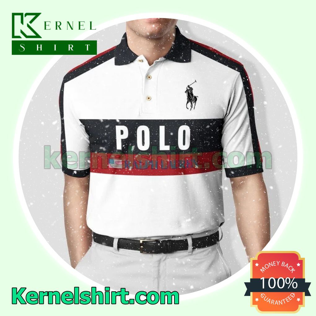 Polo Ralph Lauren American Flag Red And Black Stripes White Tennis Golf Polo