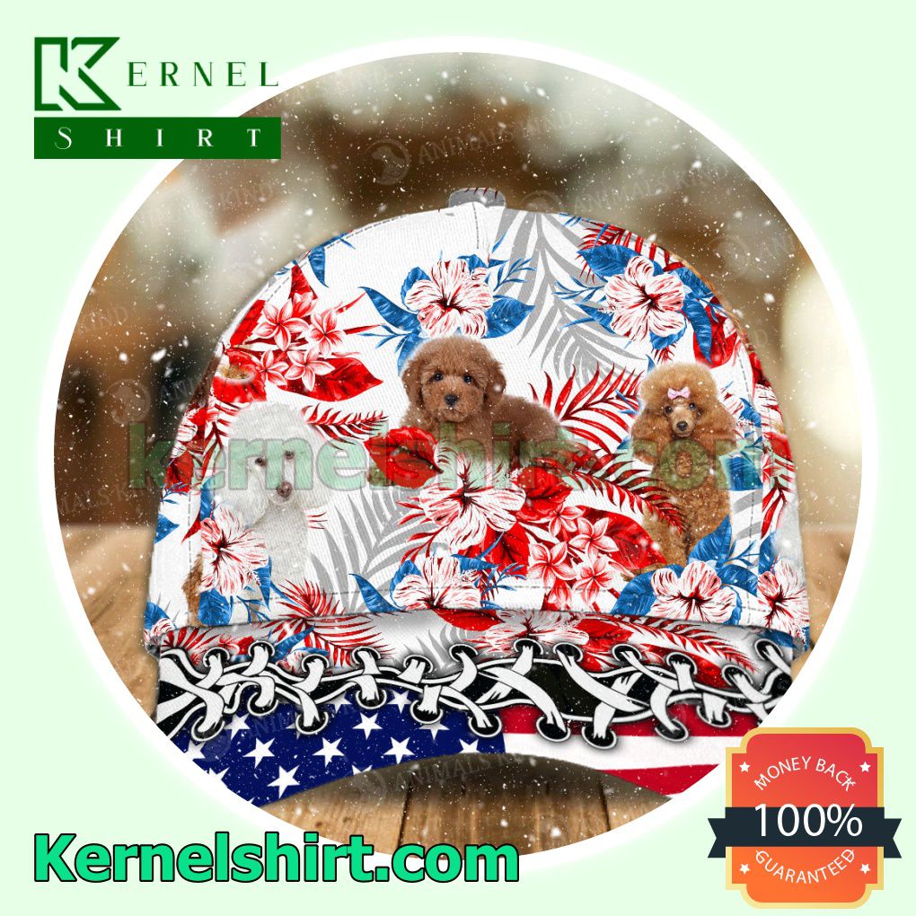 Poodle American Flag Baseball Caps