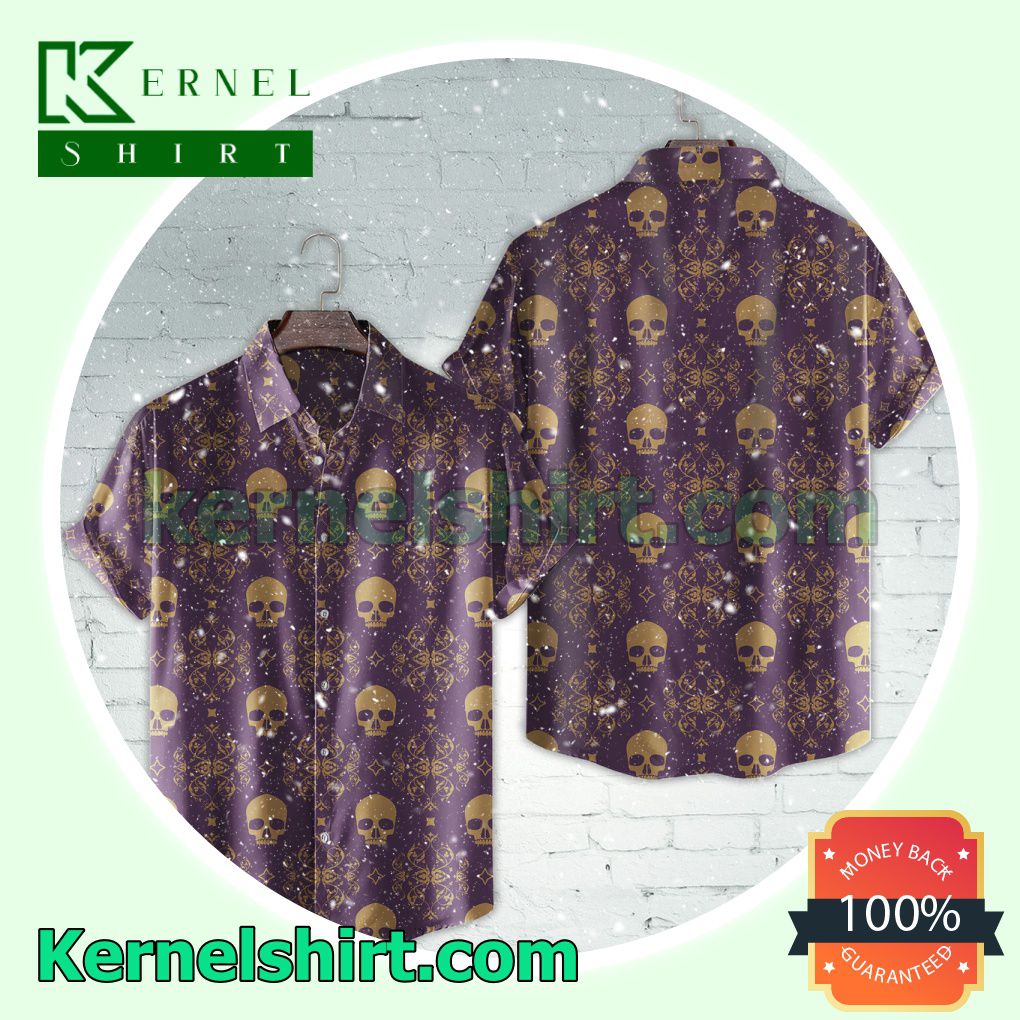 Only For Fan Purple And Gold Damask Skull Halloween Costume Shirt