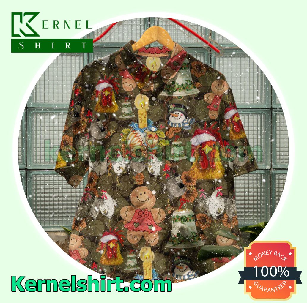 Rooster Santa Hat Party Christmas Xmas Button-Down Shirts