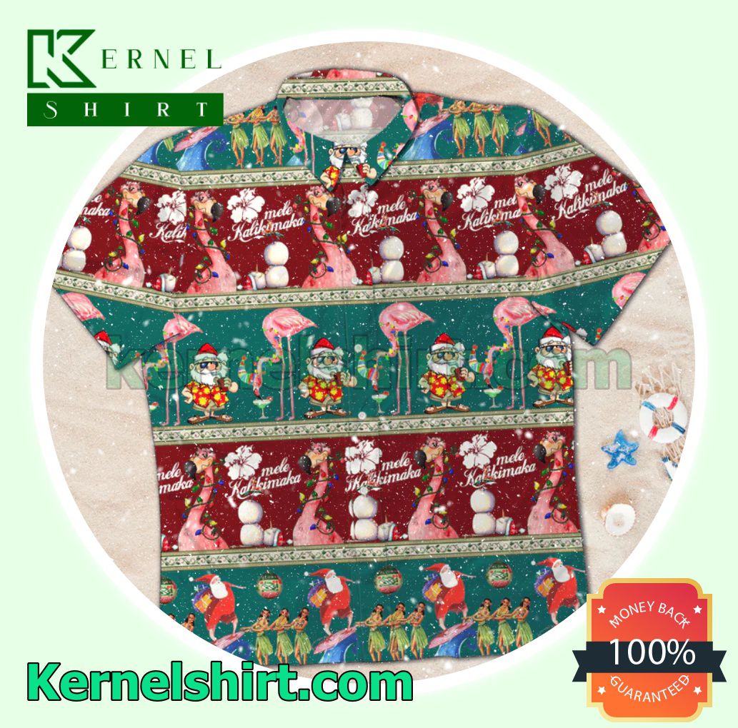 Santa Mele Kalikimaka Christmas Xmas Hula Girl Button-Down Shirts a
