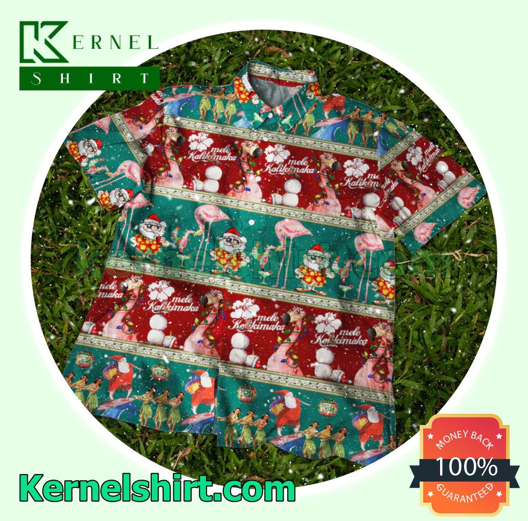 Santa Mele Kalikimaka Christmas Xmas Hula Girl Button-Down Shirts