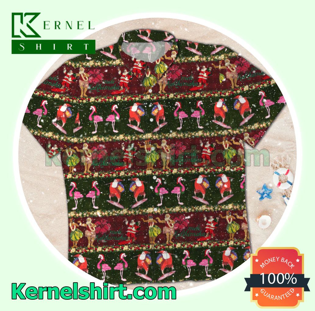 Santa Mele Kalikimaka Flamingo Christmas Xmas Button-Down Shirts a