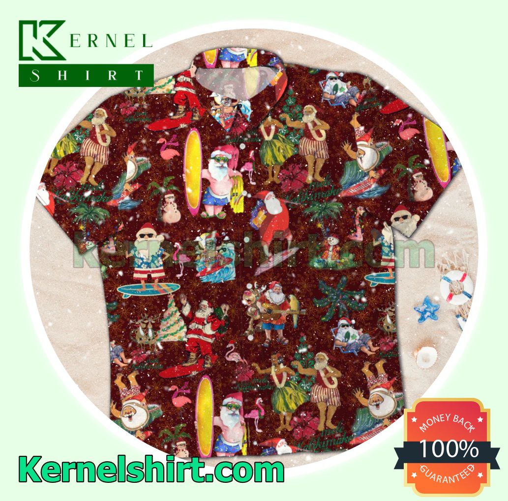 Santa Mele Kalikimaka Surfing Christmas Xmas Button-Down Shirts a