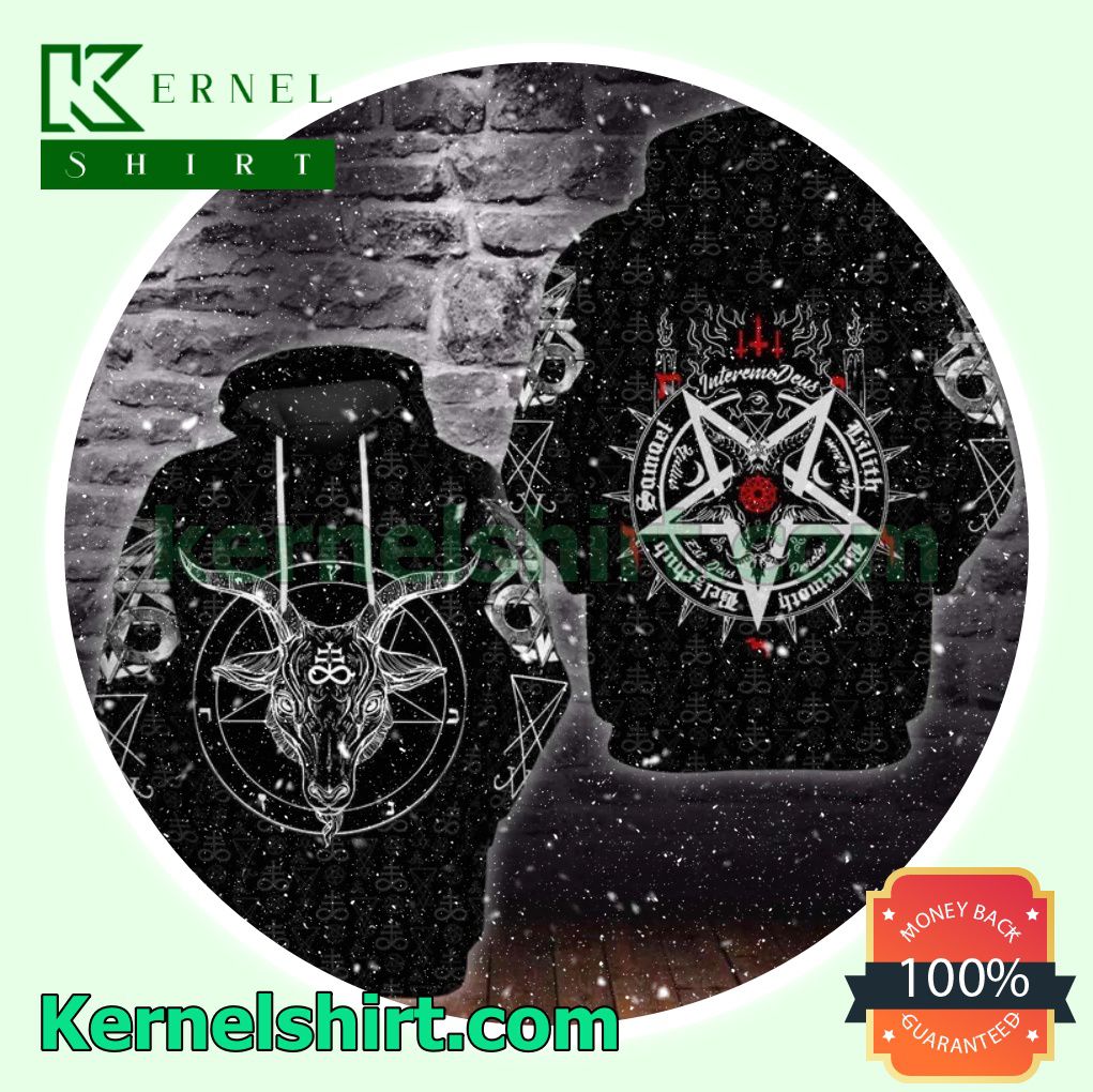 Satanic Goat Skull Pentagram Pentacle Pattern Mens Hoodie