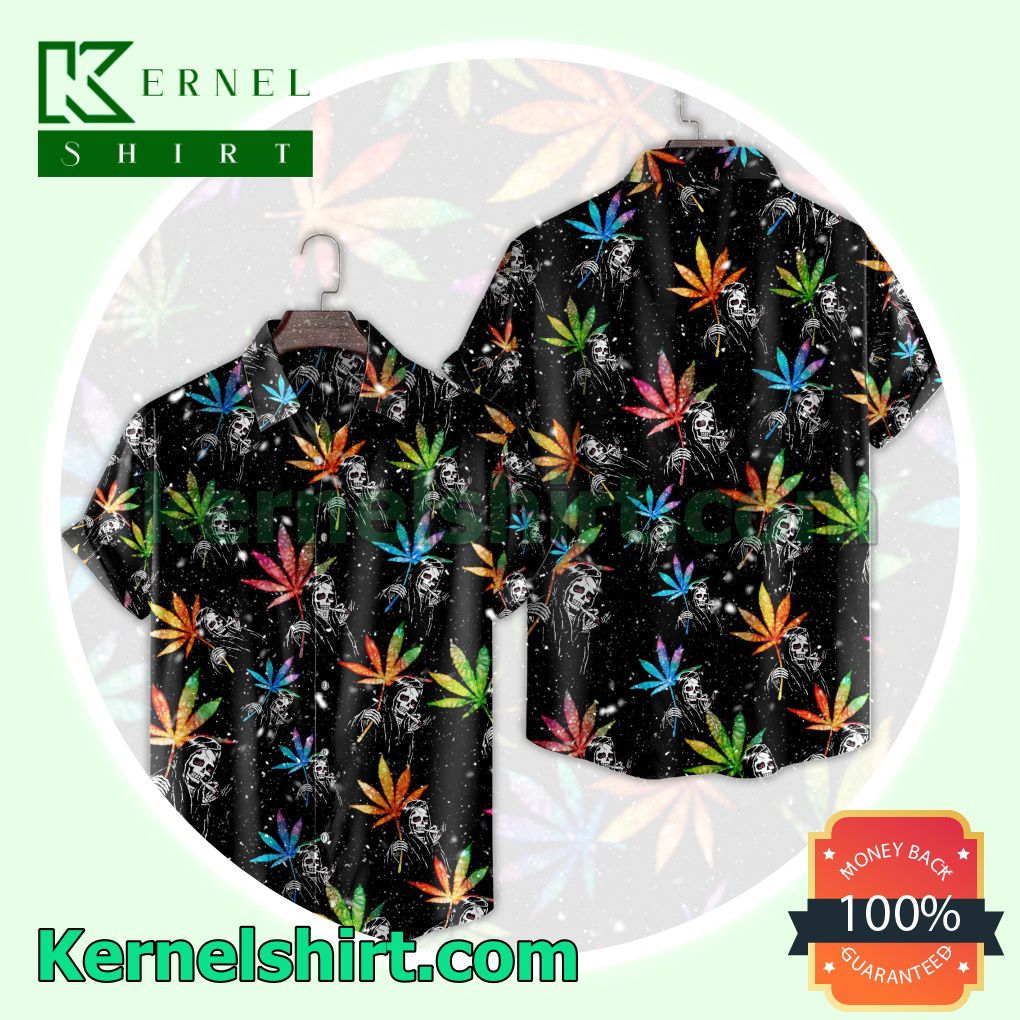 Skull And Colorful Weed Leaves Halloween Costume Shirt