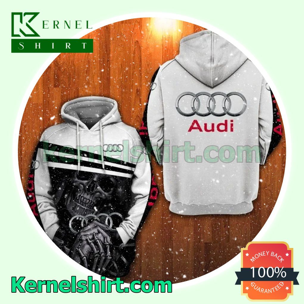 Skull Holding Audi Logo Black And White Mens Hoodie