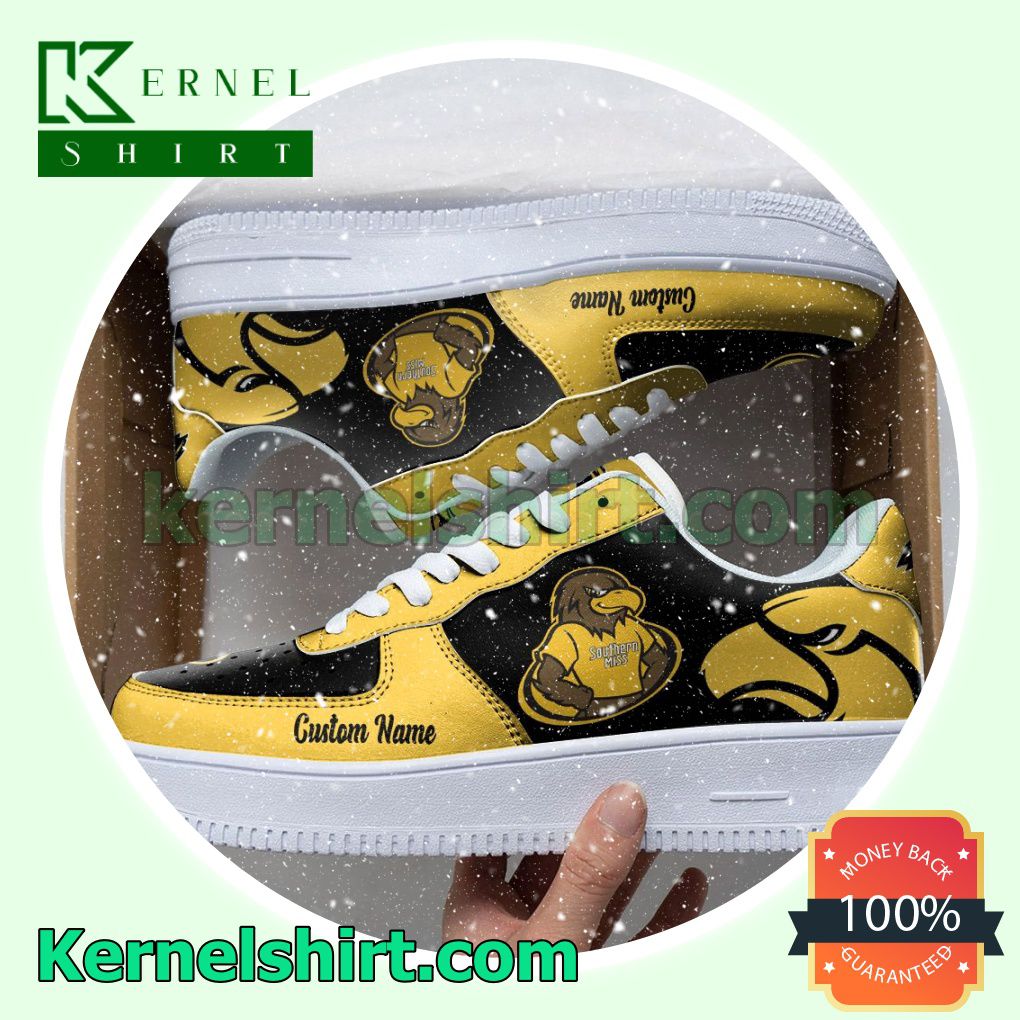 Southern Miss Golden Eagles Mascot Logo NCAA Custom Nike Air Force 1 Low Top Shoes