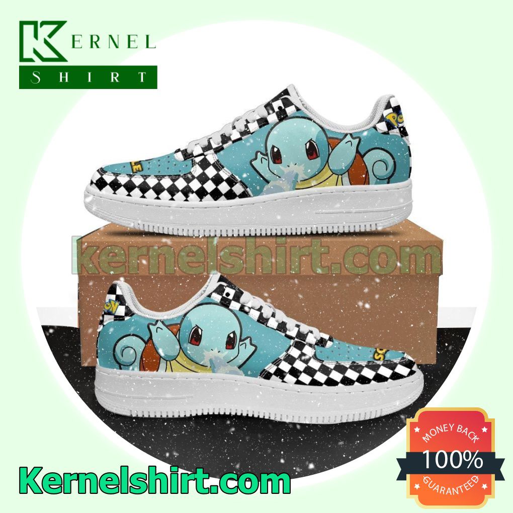 Squirtle Checkerboard Pokemon Mens Womens Air Force 1 Shoes