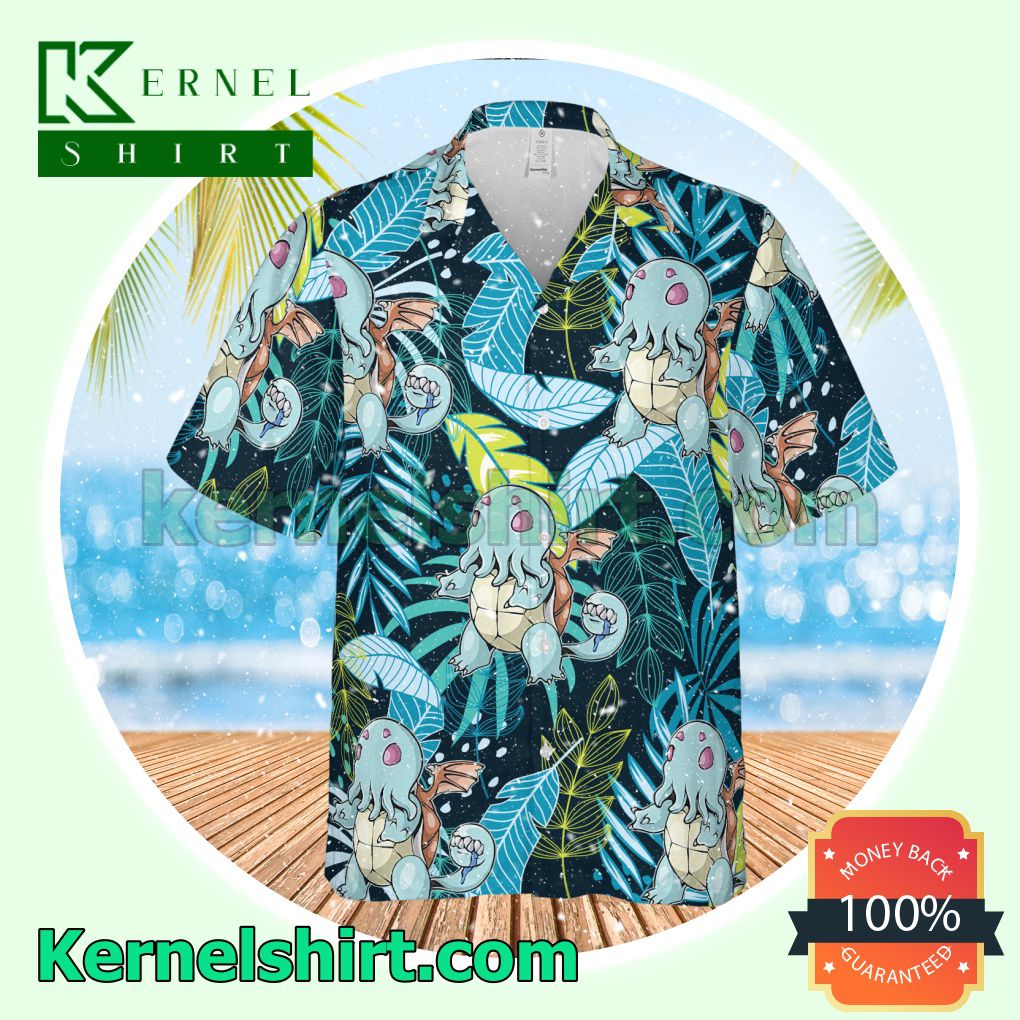 Squirtle Pokemon Cthulhu Tropical Leaves Casual Button Down Shirts