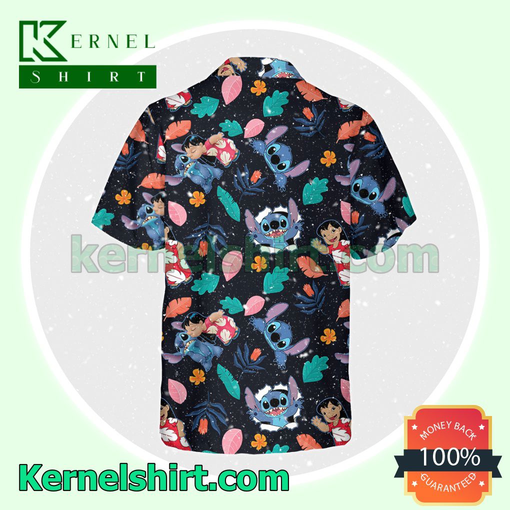 Official Stitch And Lilo Tropical Leaf Pattern Halloween Costume Shirt
