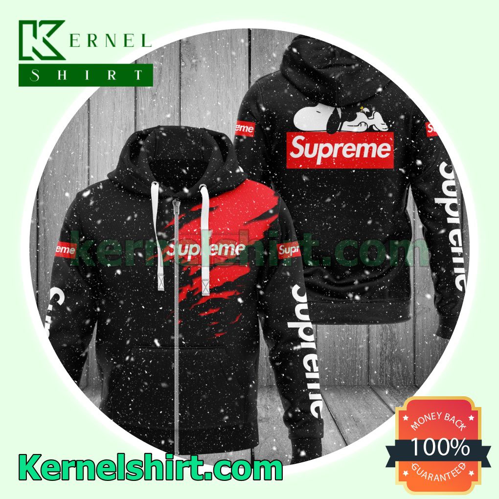 Supreme Logo Torn Ripped Black Heavyweight Pullover Hoodie Sweatshirt