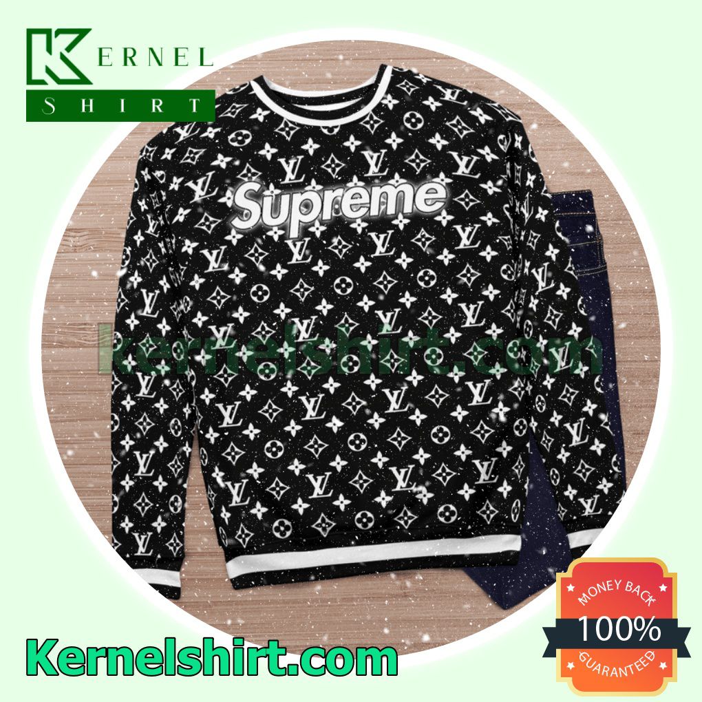 Supreme Louis Vuitton Monogram Black And White Knitted Ugly Sweater Christmas c
