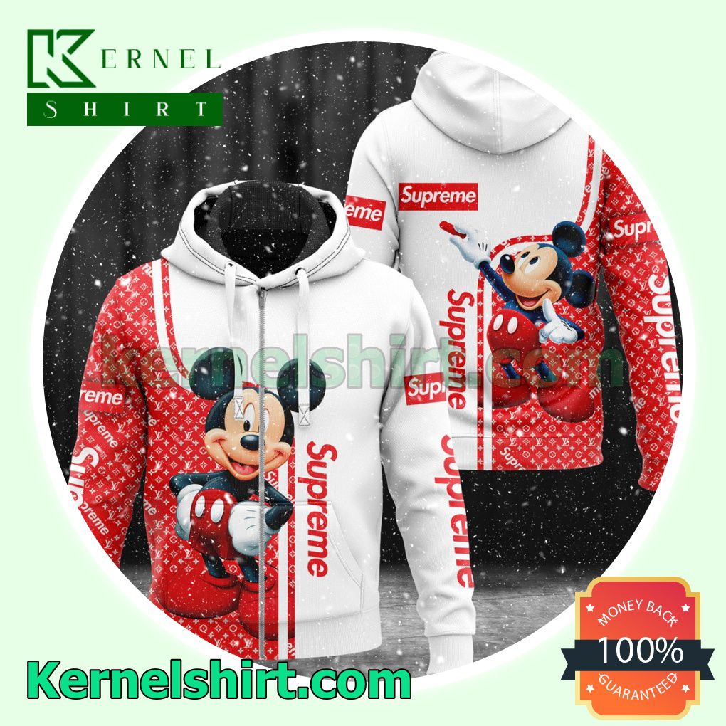Supreme Louis Vuitton With Mickey Mouse Heavyweight Pullover Hoodie Sweatshirt