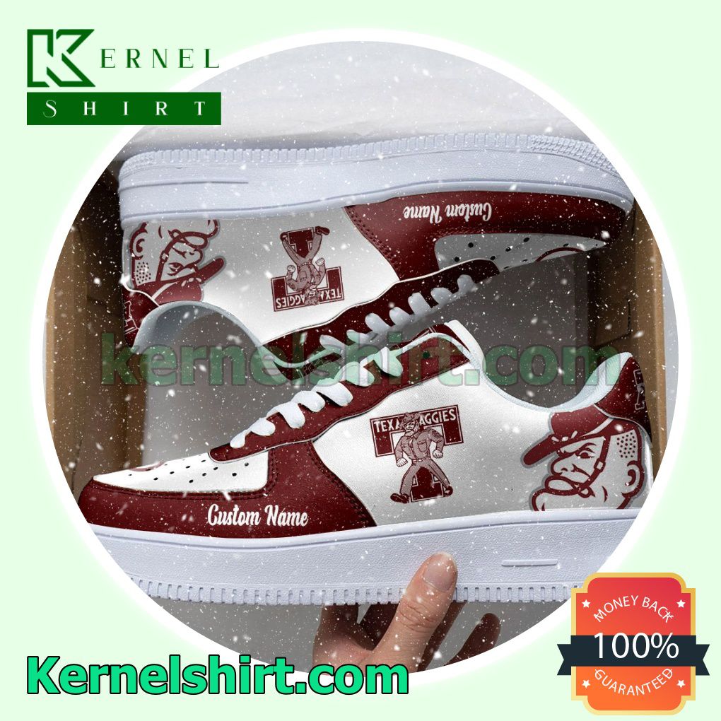 Texas A&M Aggies Mascot Logo NCAA Custom Nike Air Force 1 Low Top Shoes