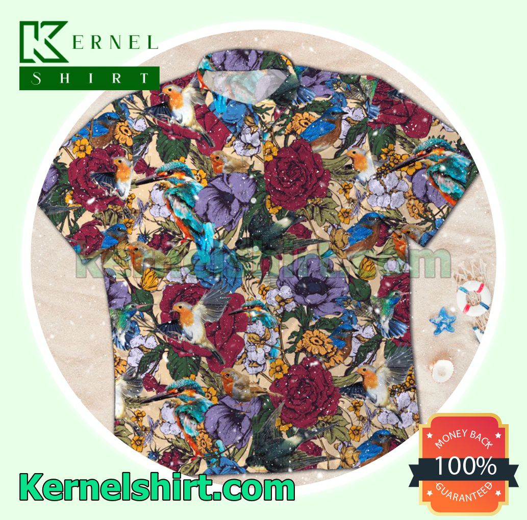 Tropical Bird Flower Button-Down Shirts
