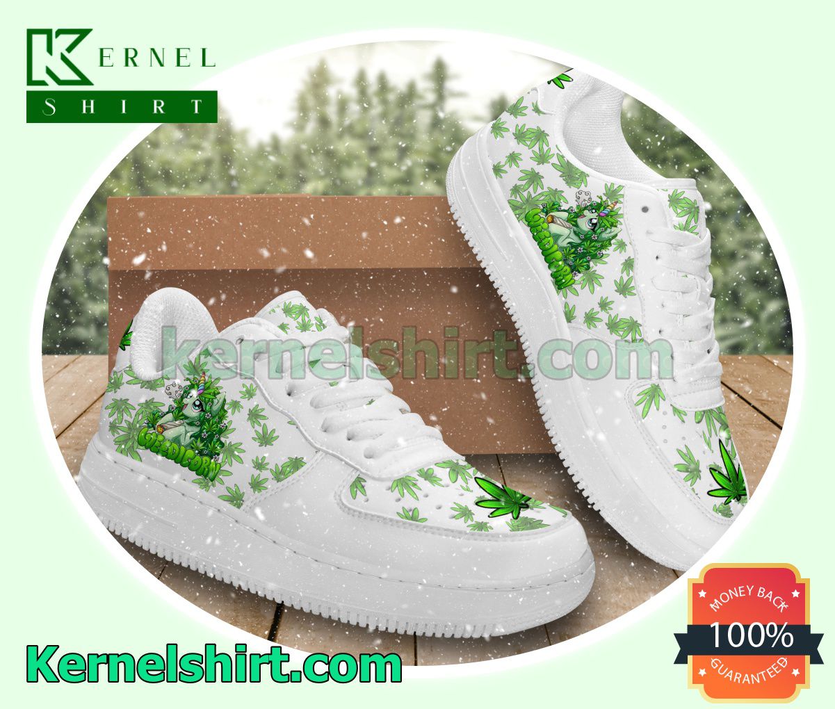 Unicorn Green Cannabis Weed Nike Womens Air Force 1 Shoes
