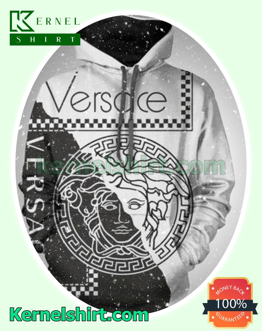 Versace Big Medusa Logo Black And White Mens Hoodie