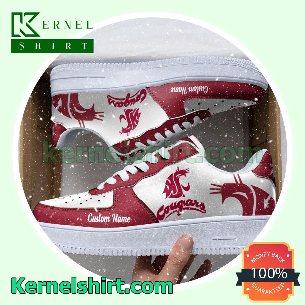 Washington State Cougars Mascot Logo NCAA Custom Nike Air Force 1 Low Top Shoes