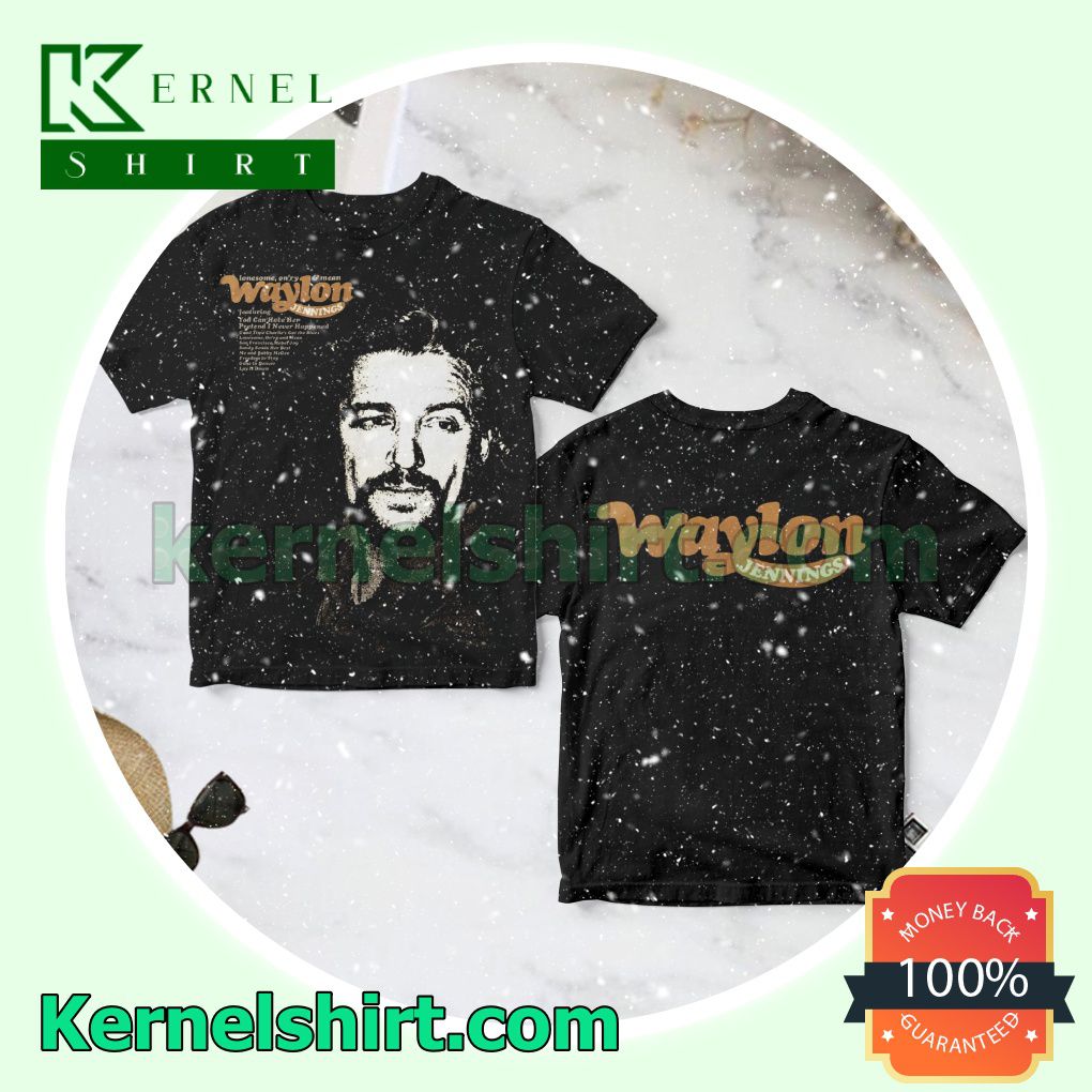 Waylon Jennings Lonesome On'ry And Mean Album Cover Crewneck T-shirt
