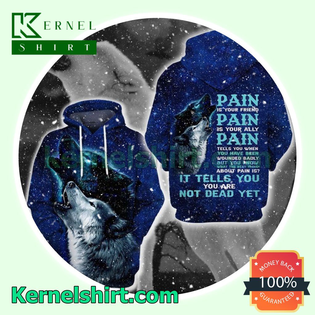 Wolf Pain Is Your Friend Pain Is Your Ally Blue Galaxy Mens Hoodie
