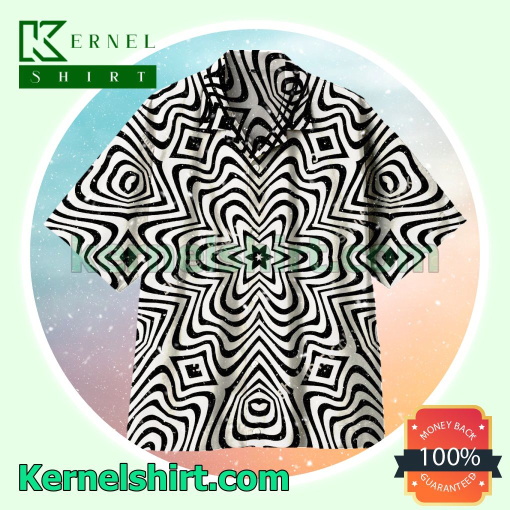 Black And White Hexagonal Ripples Summer Beach Shirt