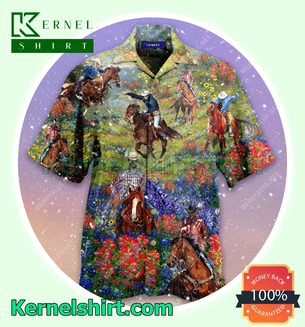 Bluebonnet And Texas Cowboy Summer Beach Shirt