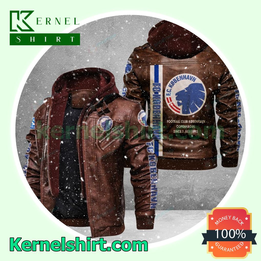 F.C. København Faux Leather Aviator Bomber Jacket a