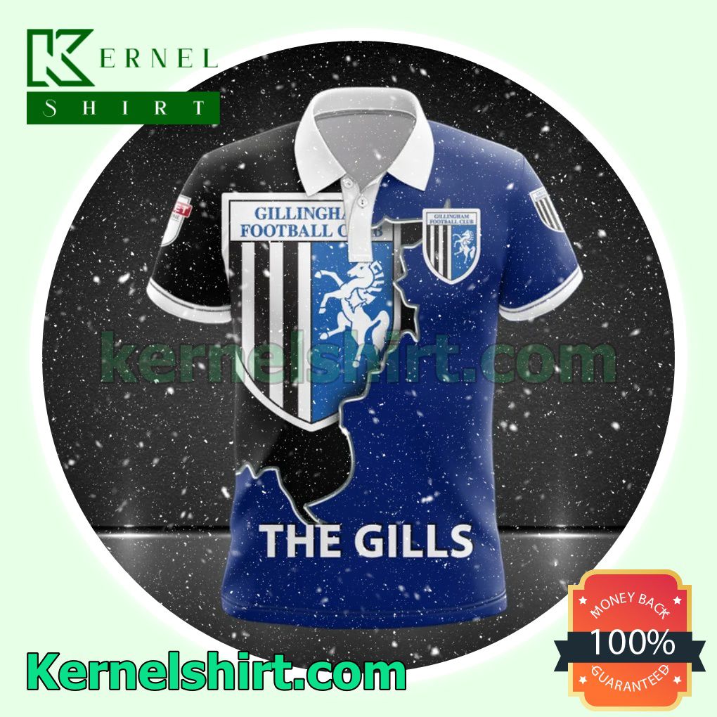 Excellent Gillingham FC The Gills All Over Print Pullover Hoodie Zipper